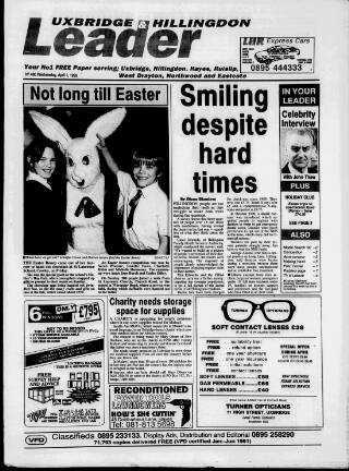 cover page of Uxbridge Leader published on April 1, 1992