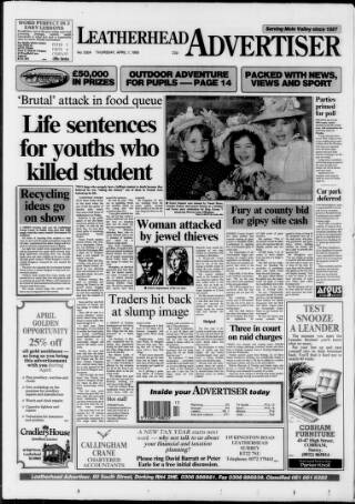 cover page of Leatherhead Advertiser published on April 1, 1993