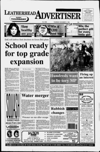 cover page of Leatherhead Advertiser published on November 2, 1995