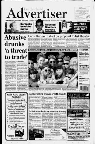 cover page of Leatherhead Advertiser published on April 1, 1999