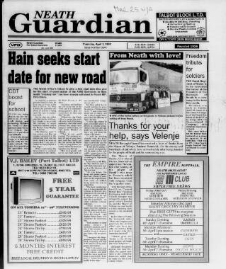 cover page of Neath Guardian published on April 1, 1993