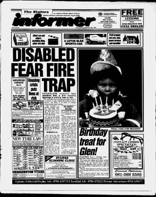 cover page of Staines Informer published on September 18, 1992