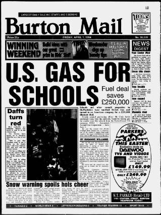cover page of Burton Daily Mail published on April 1, 1994