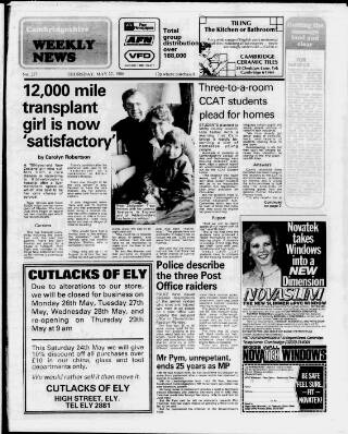 cover page of Cambridge Weekly News published on May 22, 1986