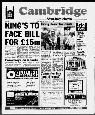 cover page of Cambridge Weekly News published on August 2, 1990