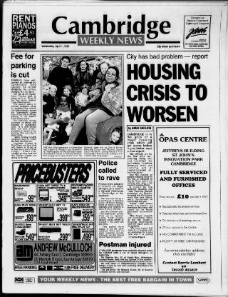 cover page of Cambridge Weekly News published on April 1, 1992