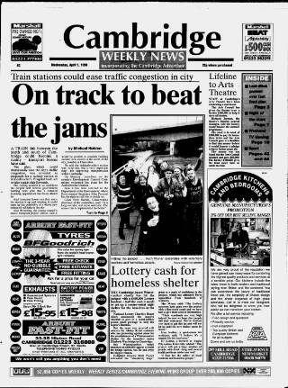cover page of Cambridge Weekly News published on April 1, 1998