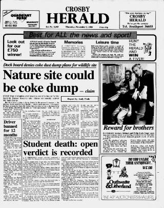 cover page of Crosby Herald published on November 2, 1989