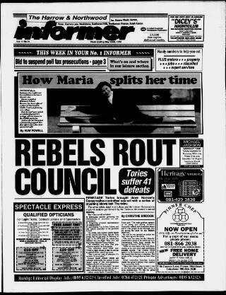 cover page of Harrow Informer published on May 22, 1992
