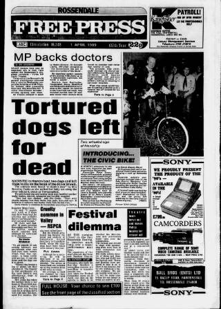 cover page of Rossendale Free Press published on April 1, 1989