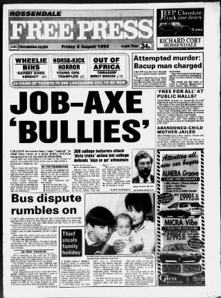 cover page of Rossendale Free Press published on August 2, 1996