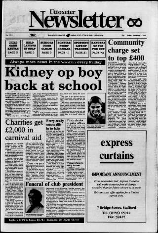 cover page of Uttoxeter Newsletter published on November 2, 1990