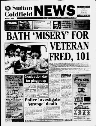 cover page of Sutton Coldfield News published on August 2, 1996