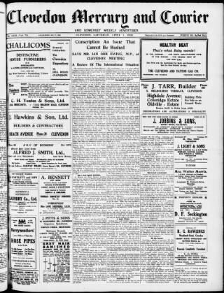 cover page of Clevedon Mercury published on April 1, 1939