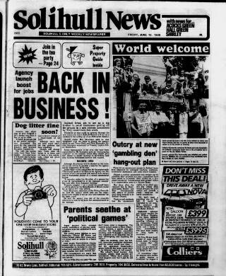 cover page of Solihull News published on June 13, 1986