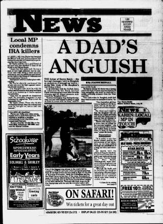 cover page of Solihull News published on August 2, 1990
