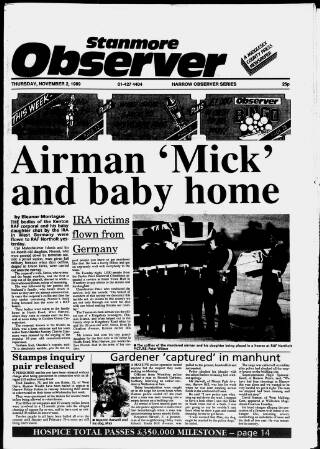 cover page of Stanmore Observer published on November 2, 1989