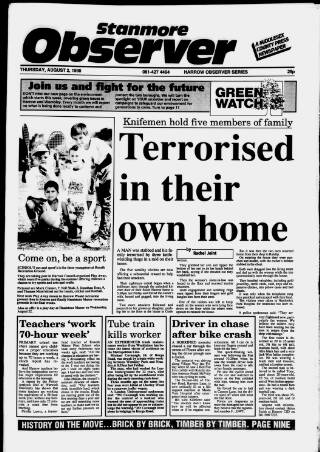 cover page of Stanmore Observer published on August 2, 1990