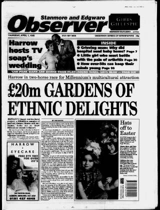 cover page of Stanmore Observer published on April 1, 1999