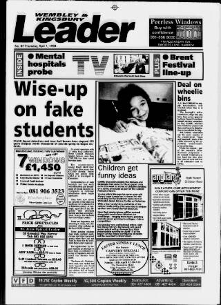 cover page of Wembley Leader published on April 1, 1993