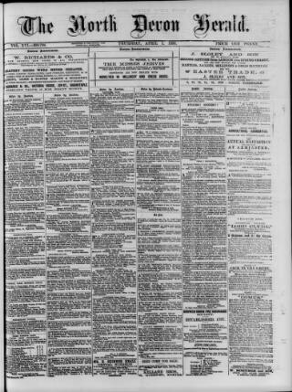 cover page of North Devon Herald published on April 1, 1886
