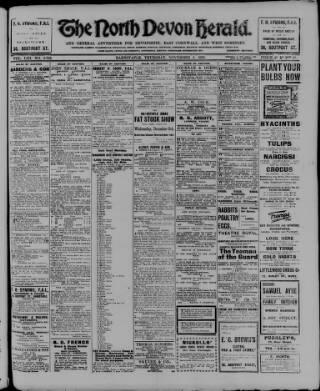cover page of North Devon Herald published on November 2, 1922