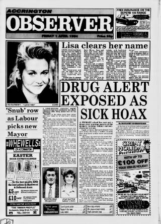 cover page of Accrington Observer and Times published on April 1, 1994