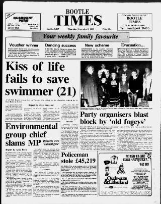cover page of Bootle Times published on November 2, 1989