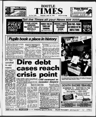 cover page of Bootle Times published on June 13, 1991