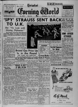 cover page of Bristol Evening World published on June 13, 1951