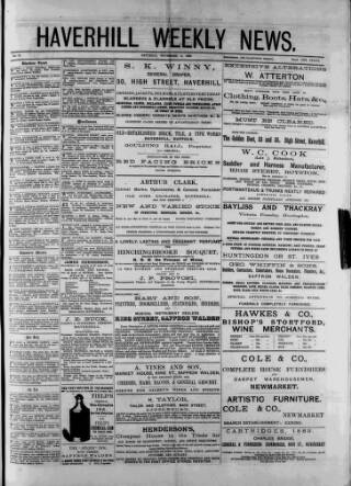 cover page of Haverhill Weekly News published on November 2, 1889