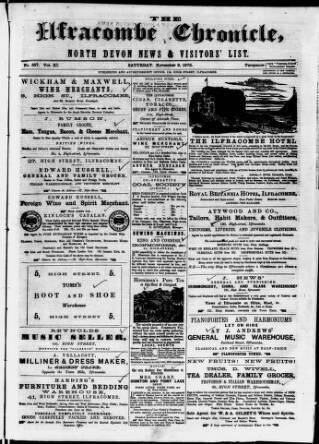 cover page of Ilfracombe Chronicle published on November 2, 1872