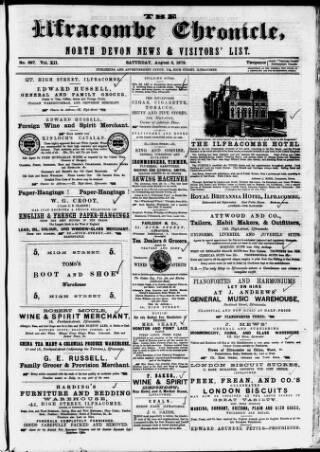 cover page of Ilfracombe Chronicle published on August 2, 1873