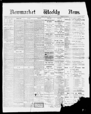 cover page of Newmarket Weekly News published on August 12, 1898