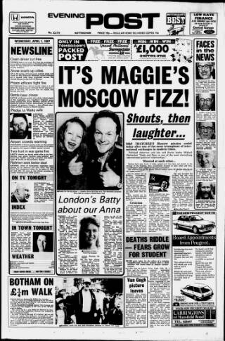 cover page of Nottingham Evening Post published on April 1, 1987