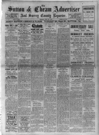 cover page of Sutton & Epsom Advertiser published on June 13, 1929