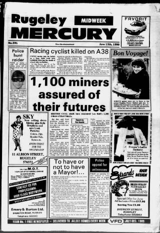 cover page of Rugeley Mercury published on June 13, 1990