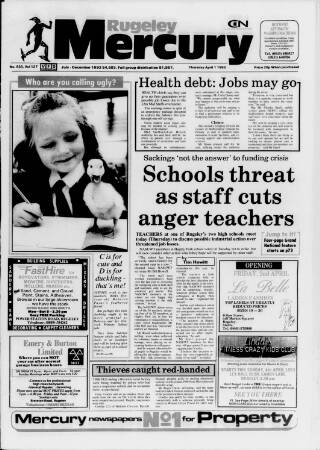 cover page of Rugeley Mercury published on April 1, 1993