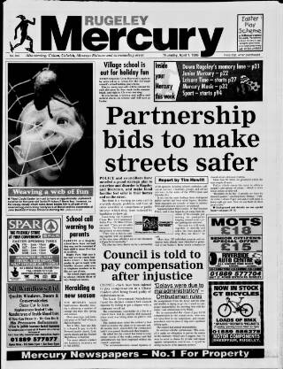 cover page of Rugeley Mercury published on April 1, 1999