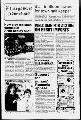 cover page of Blairgowrie Advertiser published on August 2, 1990