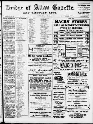 cover page of Bridge of Allan Gazette published on August 2, 1913