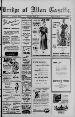 cover page of Bridge of Allan Gazette published on May 22, 1948