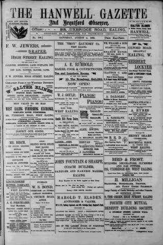 cover page of Hanwell Gazette and Brentford Observer published on August 2, 1902