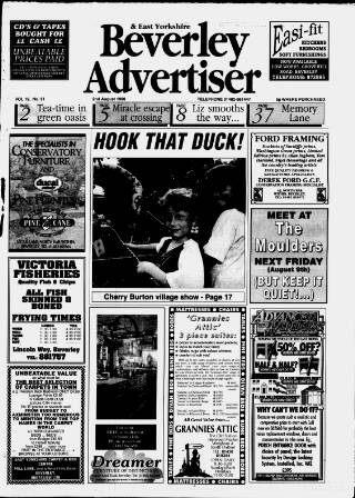 cover page of Beverley Advertiser published on August 2, 1996