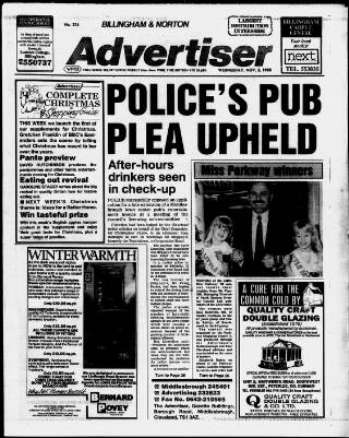 cover page of Billingham & Norton Advertiser published on November 2, 1988