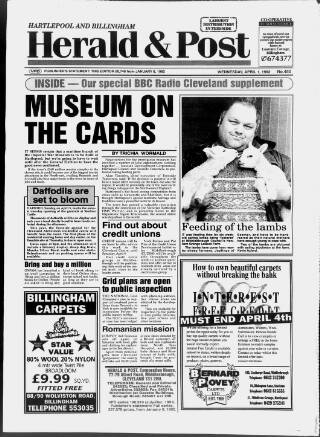 cover page of Billingham & Norton Advertiser published on April 1, 1992