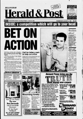 cover page of Billingham & Norton Advertiser published on August 2, 1995