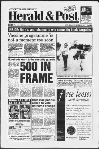 cover page of Stockton & Billingham Herald & Post published on November 2, 1994