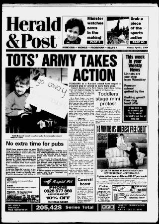 cover page of Runcorn & Widnes Herald & Post published on April 1, 1994