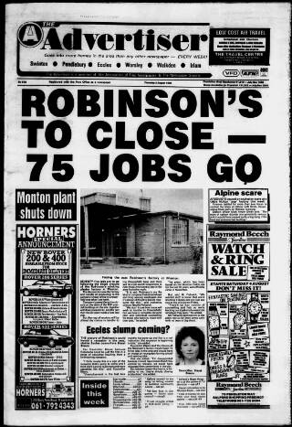 cover page of Salford Advertiser published on August 2, 1990